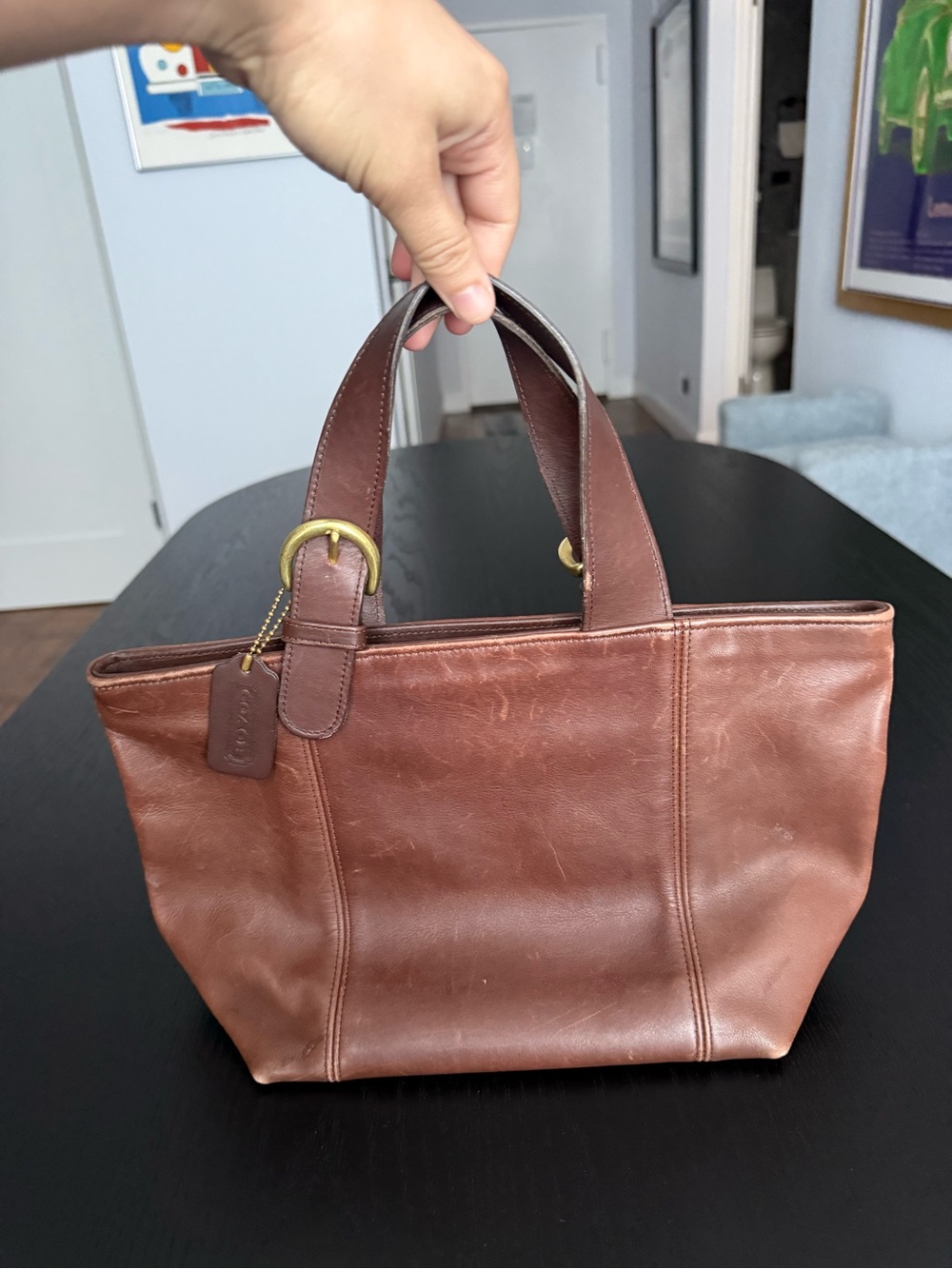 Vintage Coach Small Waverley Brown Leather Tote Bag
